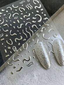 1PC Embossed Metal Silver Line Decorative Sticker, Abstract Curved Lines And Dots Geometric Pattern, 3D Embossed Metal Silver Texture, Rich And Varied Line Forms, Thin Transparent Base Sticker, Suitable For Various Surface DIY Decoration, Cool Tone High-End Atmosphere Decorative Sticker, Size 7*8cm - Multicolor - View 2