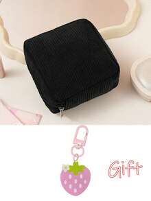 Corduroy Sanitary Napkin Storage Bag, Multifunctional Portable Large Capacity Organizer, Cosmetic & Coin Pouch, Cute Travel Accessory, Suitable For Girls And Women - Multicolor - View 8