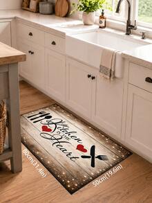 1pc Black White Red Heart English Slogan Pattern Kitchen Mat, Vintage Country Farmhouse Style, Distressed Wood Grain Print Design, Anti-Slip Wear-Resistant, Suitable For All Seasons, Daily Kitchen, Sink Area, Cooking Zone And Home Decor - Multicolor - View 9