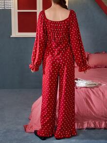 Gongdie 2 Pieces Disney Christmas Women's Matching Pajama Set Couple,Fall Red Floral Print Soft Cotton Loungewear With Ruffled Hem And Marie Star Charm Detail - Red - View 7