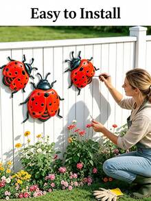 1/3pcs Acrylic Ladybug Wall Decor, Beetle Shaped Colorful Hanging Ornament, Suitable For Outdoor Fence, Window, Living Room, Porch, Patio And Home Wall Garden Decoration - Multicolor - View 7
