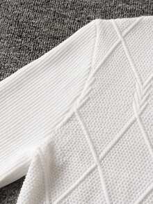Boys' Simple Argyle Half-Zip Half-Neck Long Sleeve Sweater Knit Pullover, Textured Casual Versatile Top For Daily Wear And School, Spring/Autumn/Winter - White - View 4