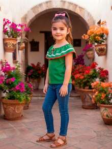 Young Girls Blouses - Green - View 3