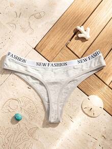 Letter Print Push-Up Bra & Panty Set, Underwire Bra And Panties 2-Piece Set - Light Grey - View 4