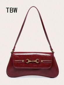 1pc Retro Multi-Ring Decor Shoulder Crossbody Bread Bag, Suitable For Dates, Street, Parties And Other Occasions - Burgundy - View 1