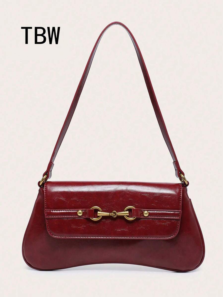 1pc Retro Multi-Ring Decor Shoulder Crossbody Bread Bag, Suitable For Dates, Street, Parties And Other Occasions - Burgundy - View 1