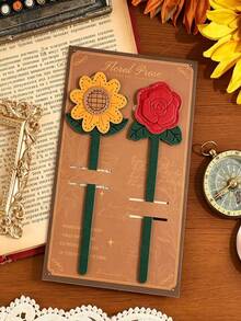 Artificial Leather Floral Bookmarks, Soft Flower Page Markers, Daisy, Tulip, Rose, Sunflower Patterns, Decorative Planner Accessories, Perfect Gift For Book Lovers, Writers, Students, Office Workers, Women, Cute Room Decor And Reading Gift - Multicolor - View 4