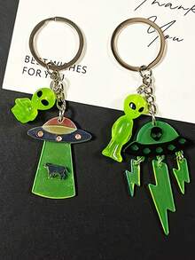 Cute Glowing Alien UFO Keychain, Fun Portable Fashion Accessory, Gift For Friends, Earphone Case, Pendant Ornament - Multicolor - View 10