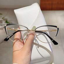 1pc Square Large Frame Flat Lens Glasses Metal Legs - Black Gold - View 6