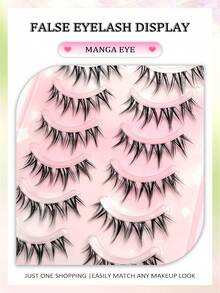Asiteo 7 Pairs Spiky Cartoon Style False Eyelashes, Puppy Eye Design, Faux Mink Hair, Transparent Band, Anime Style, Suitable For Daily, Party, Beach - Black - View 4