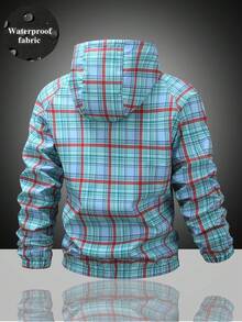 Men's Plaid Hooded Jacket, Full Plaid Print Design, Light Outdoor Casual Style, Minimalist Retro Daily Wear Item - Blue - View 2