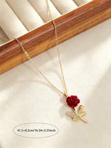 1pc Fashionable & Romantic Red Rose Pendant Necklace, Gift For Women - Red - View 2
