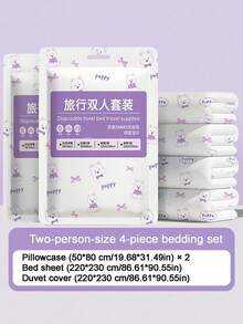 Disposable Double-Width Extra-Thick 4-Piece Bedding Set For Hotel Stays, Disposable Bed Sheets And Pillowcases, Travel Essential - Multicolor - View 5