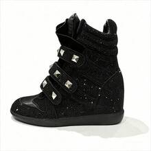 New 2026 Style ISA Sneakers, Women's Vintage Casual Round-Toe Shoes With Hidden Platform Design. - 黑閃鑽 - 查看 1