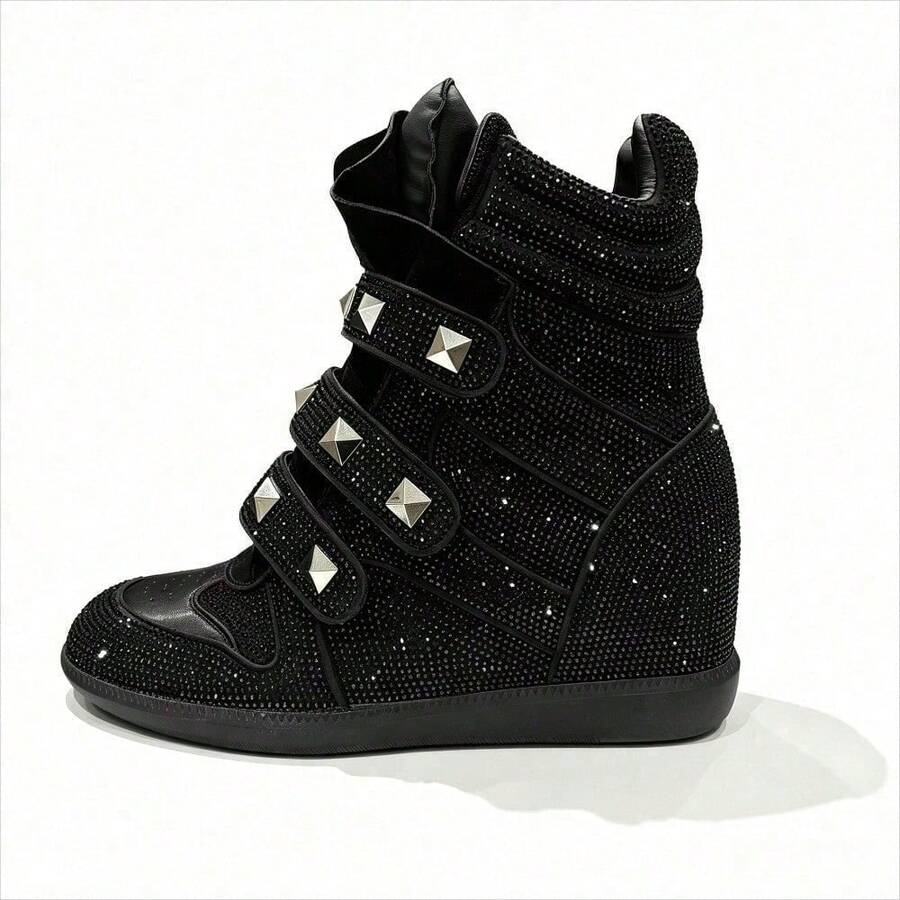 New 2026 Style ISA Sneakers, Women's Vintage Casual Round-Toe Shoes With Hidden Platform Design. - 黑閃鑽 - 查看 1