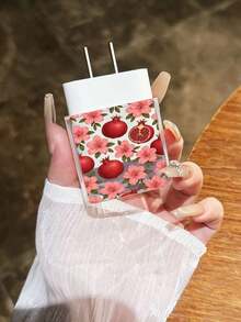 Red Pomegranate & Pink Flower Full Print Pattern Charger Cable Protector, Compatible With IPhone 14 Pro Max, Suitable For 18/20W Fast Charging Cable Winder, Anti-Breakage Tangle Storage Protector, Gift For Boyfriend/Girlfriend, Compatible With IPhone 13/12/11 - Multicolor - View 5