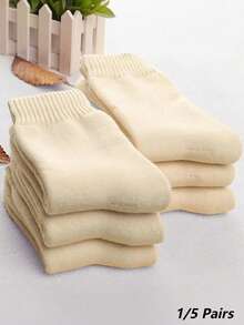 5 Pairs Women's Ribbed Elastic Socks, Paired With Thick Warm Fleece Socks, Suitable For Home, Daily And Outdoor Winter Wear. (1 Pair), 10/20 Socks - Terry Socks - View 8