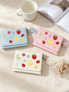 Cute Polka Dot 3-Fold Wallet With Button Decor & Star Wing Charm,Cute Ladybug Portable Coin Purse,Compact Women's Short Purse,Daily Card Organizer - Multicolor - View 7