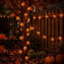 1件 6米 40 LED 萬聖節恐怖氛圍南瓜燈串燈 Jack-O'-Lantern 電池供電，適用於露營、泳池、萬聖節派對、公園、鬼屋、壁爐、樹木、桌面裝飾 - 暖白色 - 查看 6