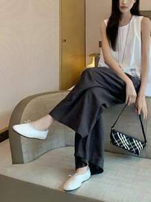 2026 春夏新款女款蝴蝶結裝飾芭蕾平底鞋 - 白色 - 查看 5