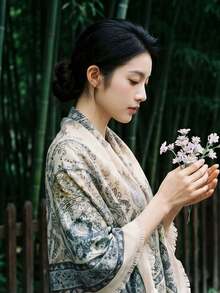 1件裝女款波希米亞風仿亞麻頭巾，柔軟輕盈女用披肩頭巾，130*130 cm 大尺寸聚酯纖維方巾，適合各種戶外活動，夏季沙灘巾 - 彩色 - 查看 7