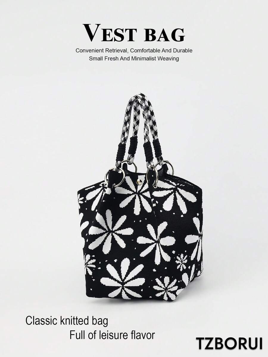 1pc Cartoon Floral Large Capacity Lightweight Tote Bag, Suitable For Commuting, School, Travel, Portable Matching With Clothes, All Seasons - Multicolor - View 1