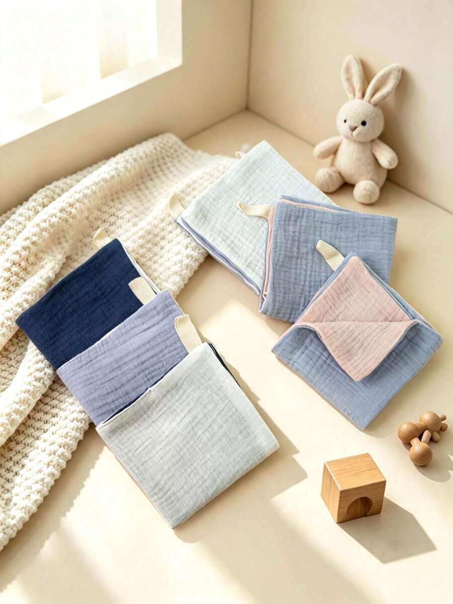 6pcs Baby Gauze Handkerchiefs, Double-Sided Dual-Color Design, 4-Layer Soft Reusable Absorbent Burp Cloths Face Wash Cloths, Suitable For Newborns - Multicolor - View 1