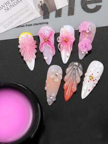 FULL BEAUTY 15ml 紫粉色固態建構凝膠 不黏手 UV 3D 美甲雕塑造型凝膠，適用於 3D 玫瑰花雕刻、美甲延長 DIY 美甲美甲用品 - 粉色 - 查看 9
