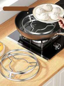 1 pieza Estante de acero inoxidable para ollas, Estante de almacenamiento para encimera de cocina, Estante multiusos para vapor, Alfombrilla aislante de calor para ollas, Organizador de utensilios de cocina y tapas de ollas - Ver 6