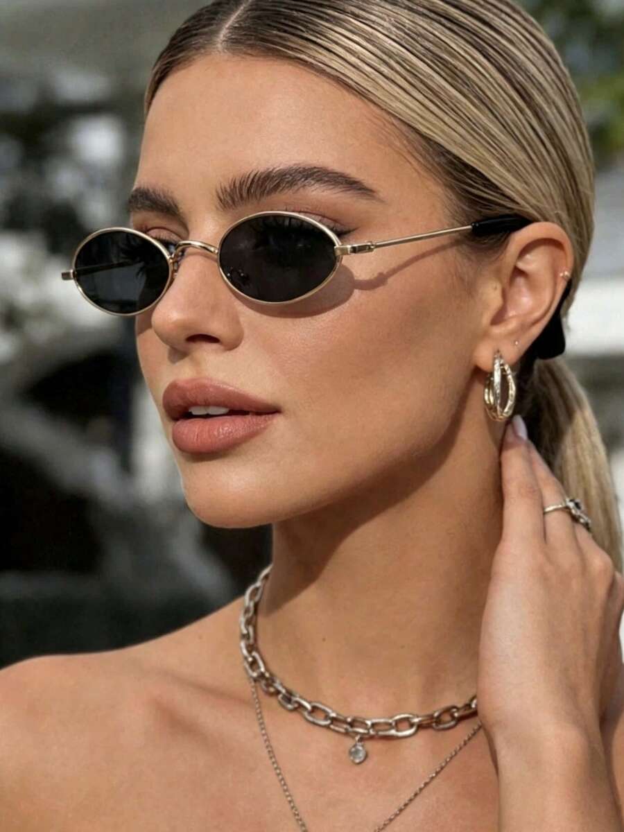 1 Pair Fashionable Modern Vintage Premium Versatile Small Frame Metal Decorative Glasses - Gold - View 1