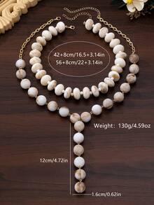 OABE 2pcs/Set Bohemian Style Mixed Color Beaded Necklace Set Including Choker And Y-Shaped Necklace Suitable For Women - Multicolor - View 5