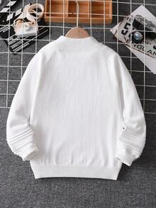 Boys' College Style Solid Color Striped Stand Collar Raglan Sleeve Knit Cardigan, Suitable For Casual Daily Wear In Spring, Autumn And Winter - White - View 2