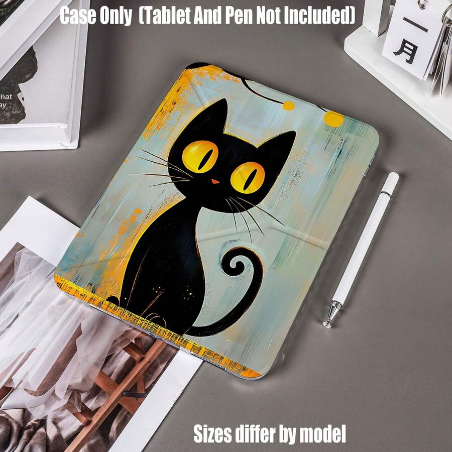 Fat Cat Pattern Y-Fold High Transparency Acrylic Tablet Protective Case With Pen Slot. Y-Fold High Transparency Acrylic Protective Case. Tablet Protective Case Features: Y-Shaped Tri-Fold Stand Design, Smart Sleep/Wake, Full Coverage Protection, Air Cushion Anti-Drop Frame, Multi-Angle Stand, Built-In Pen Slot, Lightweight And Portable. Compatible With IPad Mini4/5 (7.9 Inch), Mini6/7 (8.3 Inch); Air1/2/3 - Multicolor - View 1