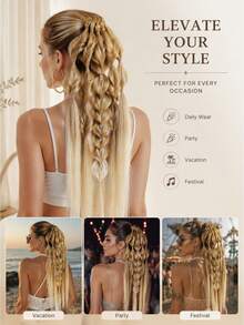 1pc/2PCS Rainbow Deep Wave Ponytail Scrunchie Synthetic Colored Curly Fake Hair Braid Extensions For Festival Party Women Hairstyle - Multicolor - View 6