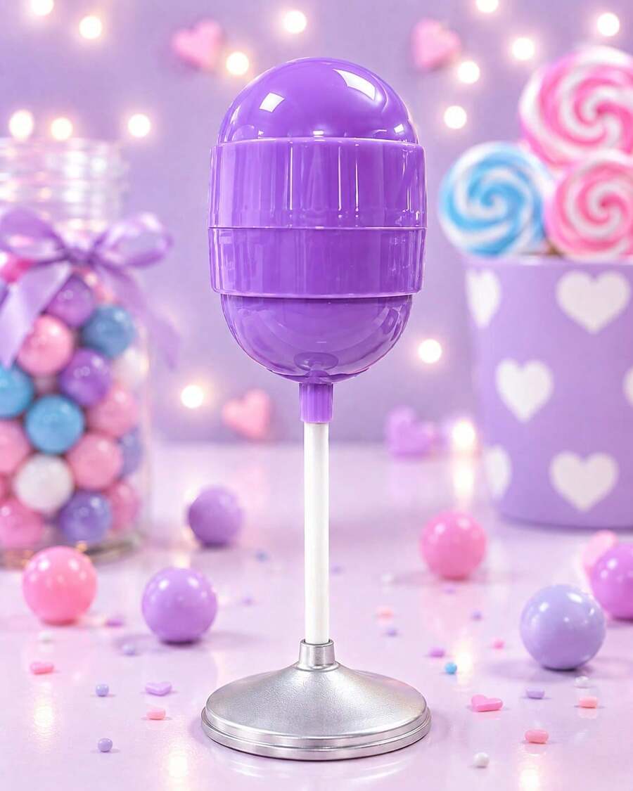 Paleta Pastel, color lila llamativo, incluye popote y base, contenedor para dulces, para que tu fiesta tenga un dulcero original, ideal para regalar en cualquier ocasión, mide 40 cm de altura por 13 cm de diámetro - Unitalla - Ver 1