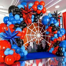 Spinnen-Ballonbogen-Set, enthält Stern-Folienballons und rote, blaue und schwarze Latexballons in verschiedenen Größen, geeignet als Dekorationszubehör für 3., 4. und 5. Geburtstagsthemen - Spinnen-Thema - Übersicht 4