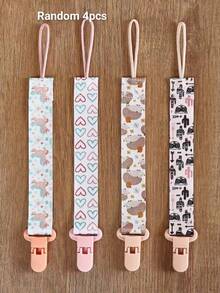 1/2/3/4/6pcs Rantai Empeng Bermotif Dua Sisi, Tali Gantungan Klip Empeng Bayi Perempuan, Tali Empeng Anti Jatuh dengan Klip, Tali Gantungan Mainan Kunyah - MultiWarna - View 9