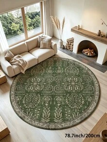 1pc Green Vintage Round Living Room Rug, Suitable For Kitchen, Dining Room, Bedroom, Room Holiday Decor, Indoor/Outdoor, Office, Lobby, Anti-Slip Doormat, Bathroom Rug, Hallway, Study Gaming Area Rug - Olive Green - View 14