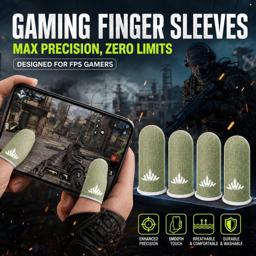 4 Packs Gaming Finger Sleeves Sharp Green Armor, Compatible With All Touchscreen Devices Silver Fiber Cover, High Sensitivity, Anti-Slip, Breathable, Gaming Finger Gloves Ideal For Sweaty Hands, /COD Mobile/FPS