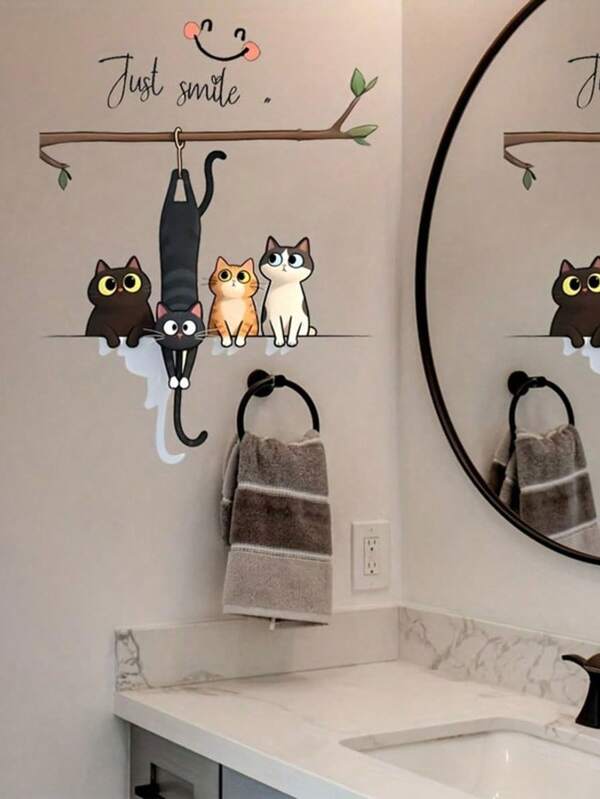 Door And Window Stickers, Glass Window Stickers, Cartoon Cat Wall Decals, Cartoon Pattern Stickers, Entrance Decor Stickers, Living Room Bedroom Sofa Background Wall Stickers, Glass Window Decorative Paintings, Bathroom Decor Stickers