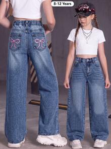 Tween Girl New Autumn/Winter Fashion Denim Long Pants - Medium Wash - View 2