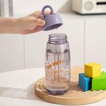 1pc Portable Outdoor Plastic Water Cup With Handle, Sealed Travel Cup, Cartoon Sports Water Bottle With Measurement Scale - Multicolor - View 6