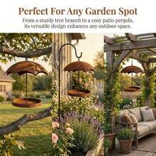 1pc Hanging Rusty Style Metal Bird Feeder With Umbrella-Shaped Dome And Animal Feeding Tray, Designed For Garden Decoration, Perfect For Feeding Hummingbirds, Ideal Choice For Bird Lovers - A - View 9