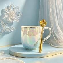 Set Mug Kopi Keramik 250ml, Cangkir Keramik *1 + Sendok Stainless Steel *1, Cangkir Air/Cangkir Kopi/Cangkir Teh, Untuk Rumah/Kantor/Kedai Kopi, Set 2 Buah - Set dua potong - View 6
