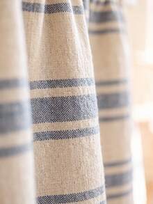 1/2pcs Beige & Blue Horizontal Striped Sink Skirt, Rustic Country Style Fabric Material, Rectangular Top With Pleated Detail And Bottom Ruffle Hem, Concealing Storage And Decorative Function, Kitchen Sink Curtain Suitable For Kitchen Sink Concealment And Natural Country Home Decor Scenes - Blue - View 5