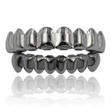 2pcs Hip Hop Smooth Gold Plated 8 Teeth/6 Teeth Grills Halloween Personalized Teeth Grills Props Suitable For Men And Women - Black - View 8