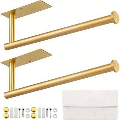 1Pc Under Cabinet Paper Towel Holder, 13 Inch Gold 304 Stainless Steel Rack, Self-Adhesive & Drilling Mount, Wall Mount Organizer For Kitchen Bathroom Pantry Sink