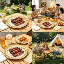 1/20/25/50pcs Luxury Gold Floral Hollow Rim Round Plate Set, Large Capacity Stackable Packaging, Elegant Gold Hollow Lace Design, Great For Photography And Atmosphere, Suitable For Theme Parties, Outdoor Gatherings, Store Events, Home Dinners, Bulk Purchase Party Decoration Plates - White With Gold Trim - View 9