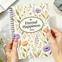 1pc Eternal Happiness Floral Spiral-Bound Notebook (Ruled); A5 25 Sheets/50 Pages; Cover Features A Watercolor Wildflower And Botanical Design; Suitable For School And Office Use; Perfect Gift For Christmas Or Birthdays. - Rectangle - View 4