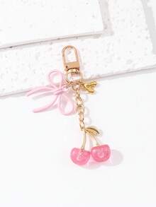1pc Letter Shiny Cherry Bow Drip Oil Keychain, Premium Faux Fruit Phone Bag Pendant, Sweet Gentle Style Daily Outfit Accessory, Gift For Friends And Family, Souvenir Gift - Multicolor - View 8